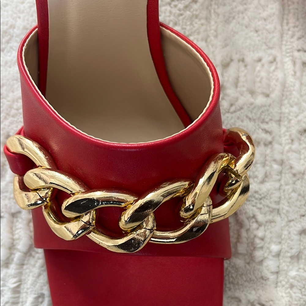 Red Chain Mule Heels - Picture 3 of 4